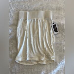 Cream Ribbed Elastic Waist Mini Skirt